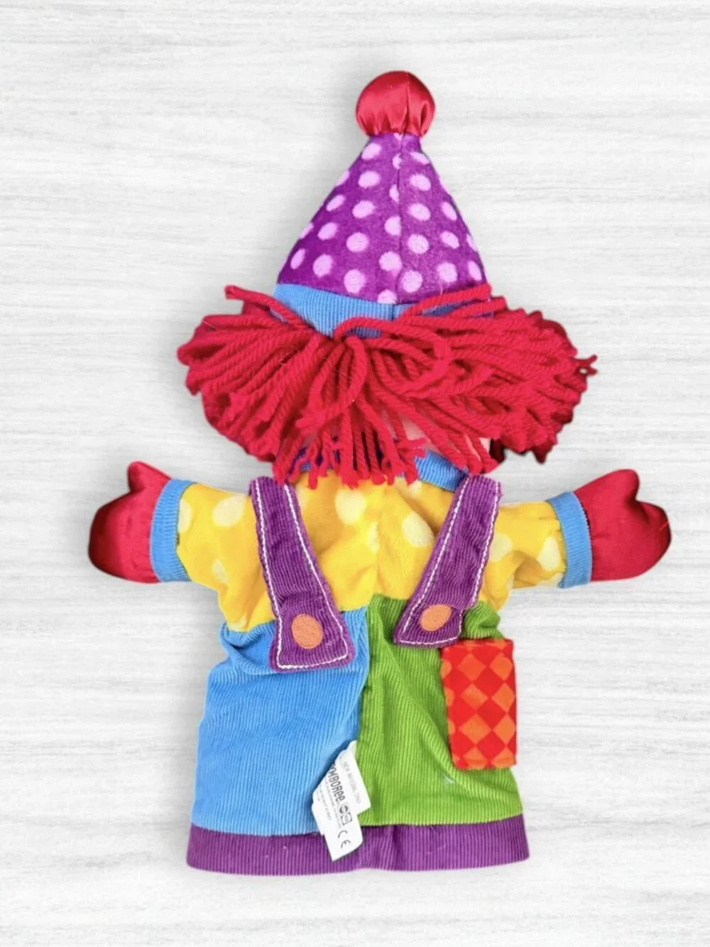 Gymboree Clown Hand Puppet Plush 2004 Colorblock Corduroy Kids Toy Vintage